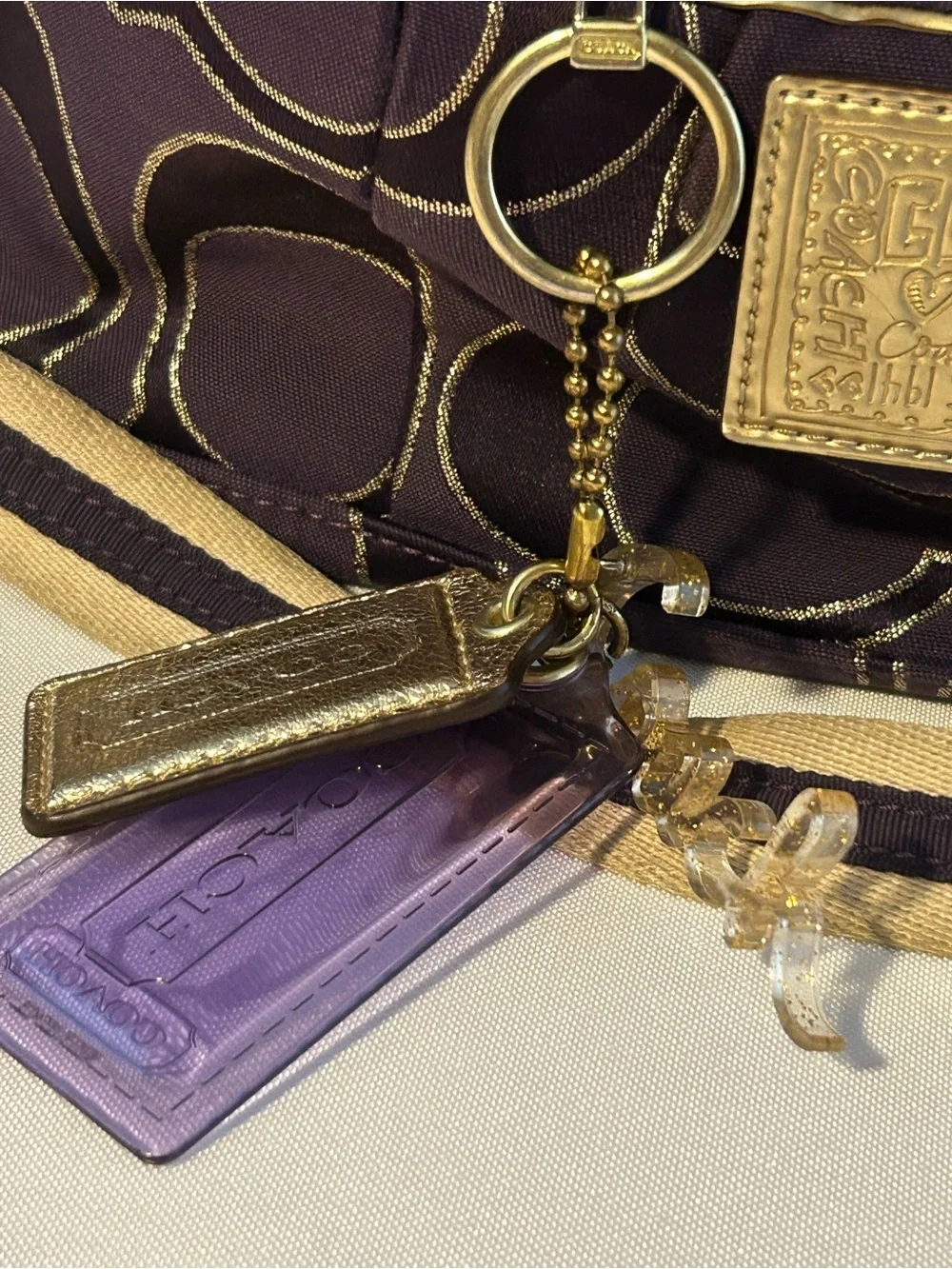 Coach Poppy Purple and Gold Metallic Signature Satchel - Picture 2 of 7